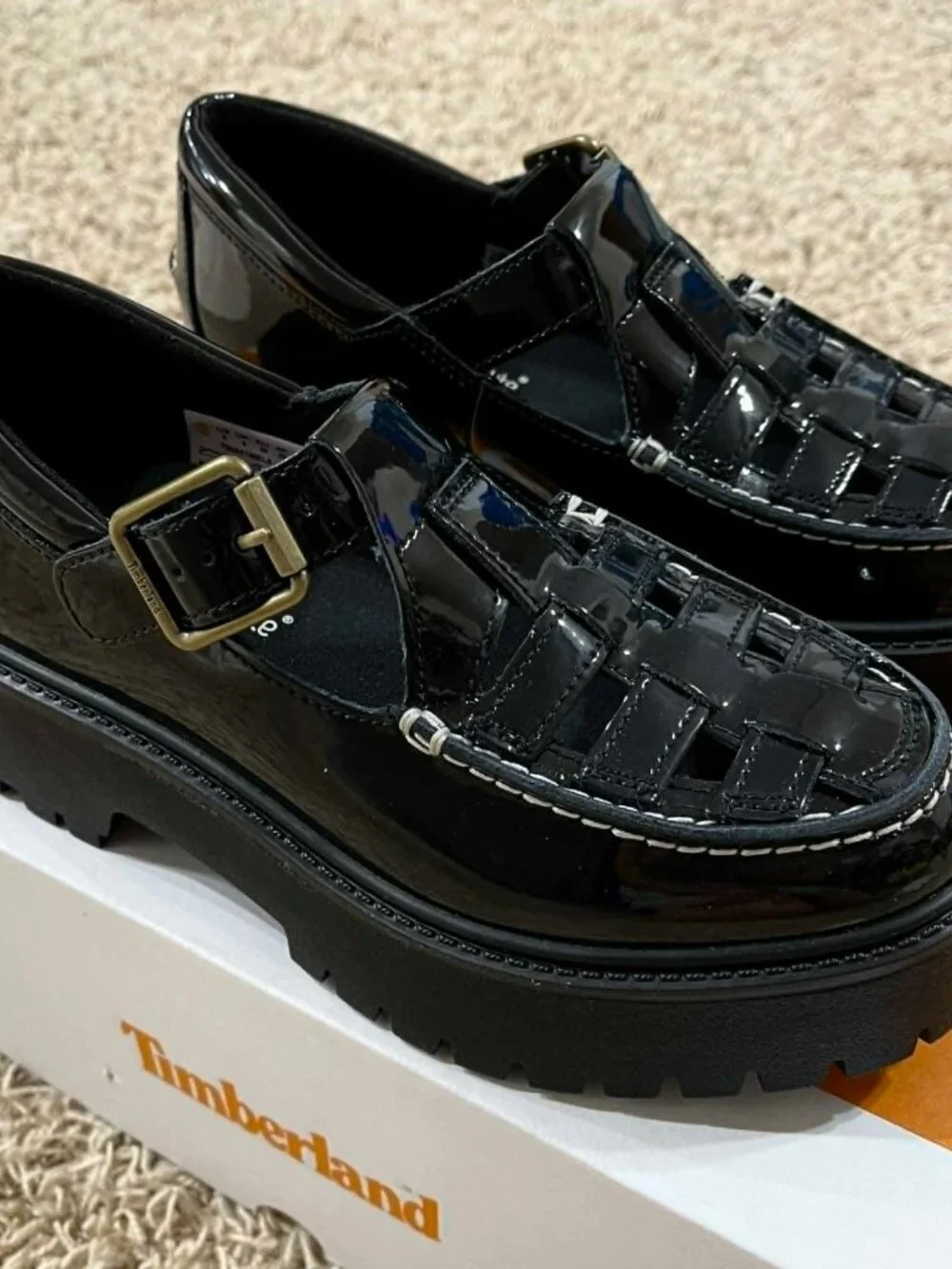 Timberland Women's Patent Leather Stone Street Platform Buckle Shoes, Size 8